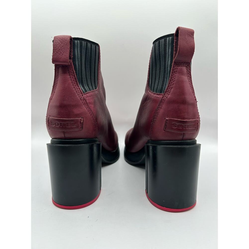 Sorel Rich Wine Margo Chelsea Block Heeled  Platform Boots Leather Women's Sz 9 - Picture 5 of 12